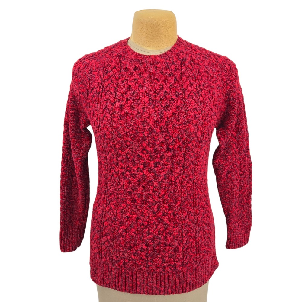 LL Bean Cable Knit Sweater‎ Women Small Red Marled Preppy Rustic Outdoors Chunky